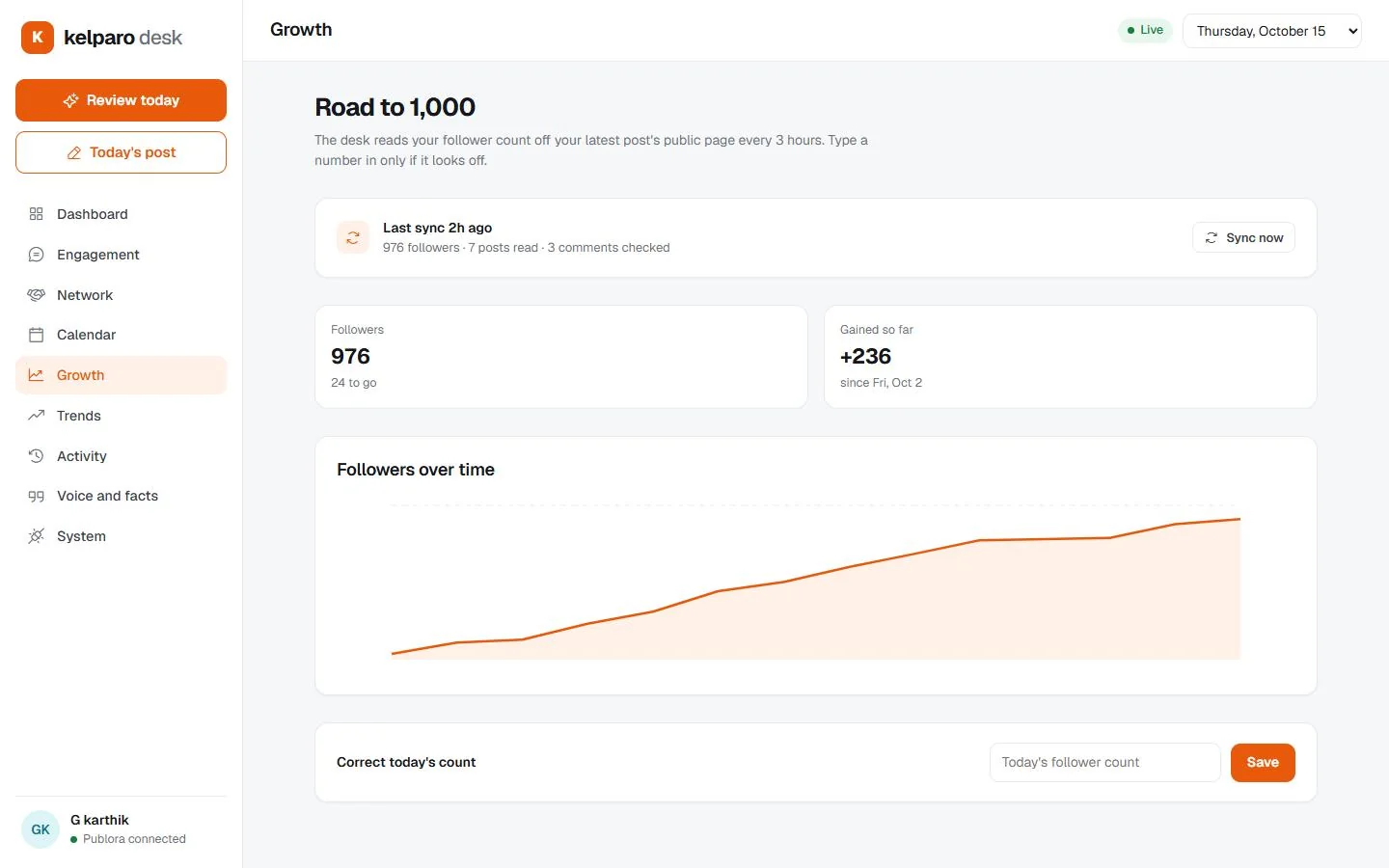 Growth, captured from the running product