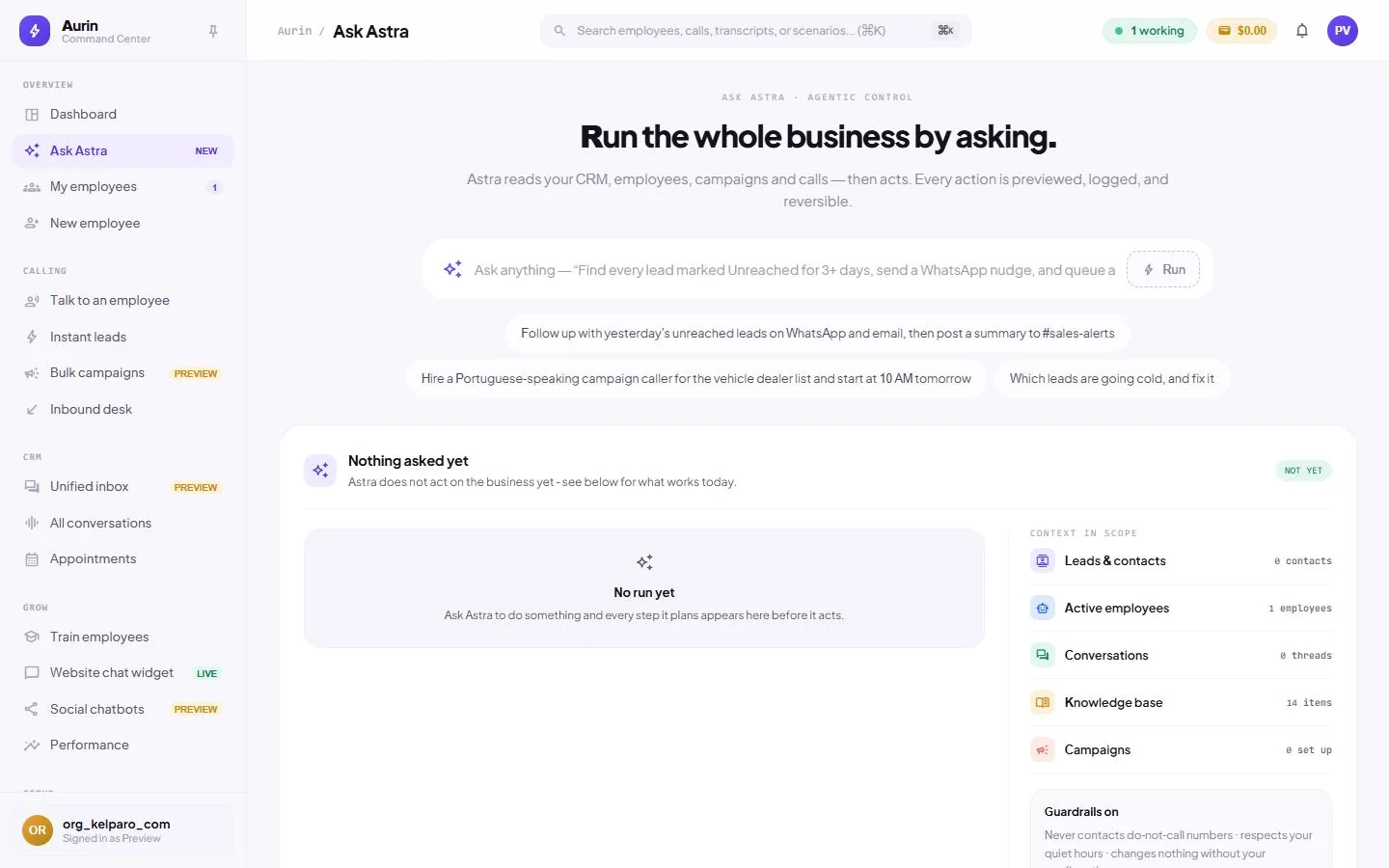 Ask Astra, captured from the running product