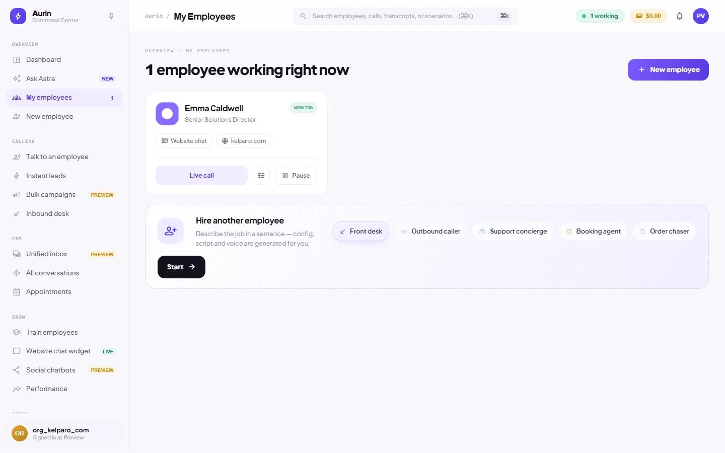 My employees, captured from the running product