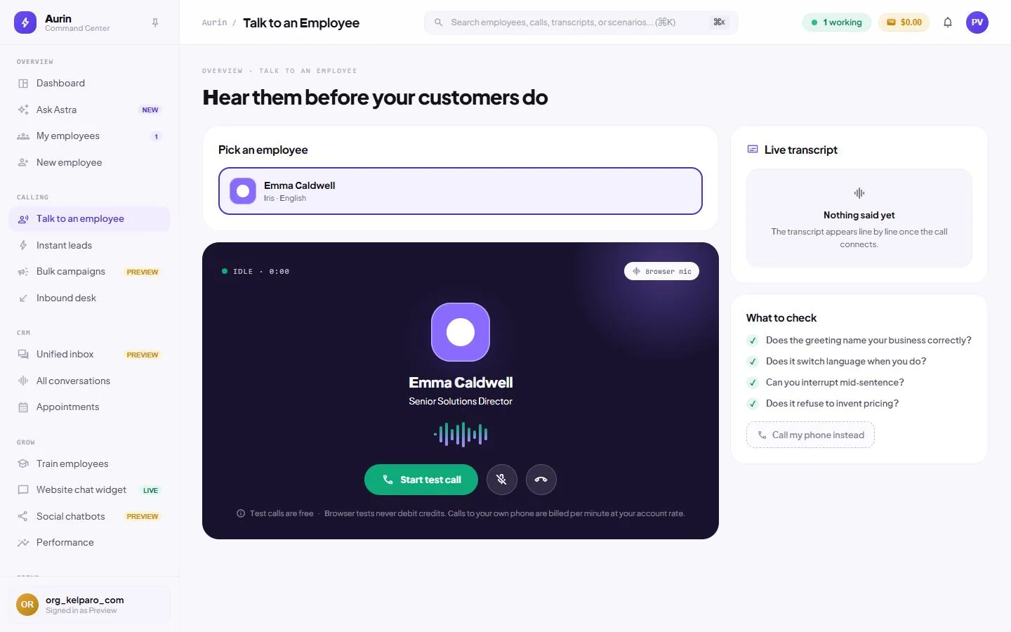 Test call, captured from the running product