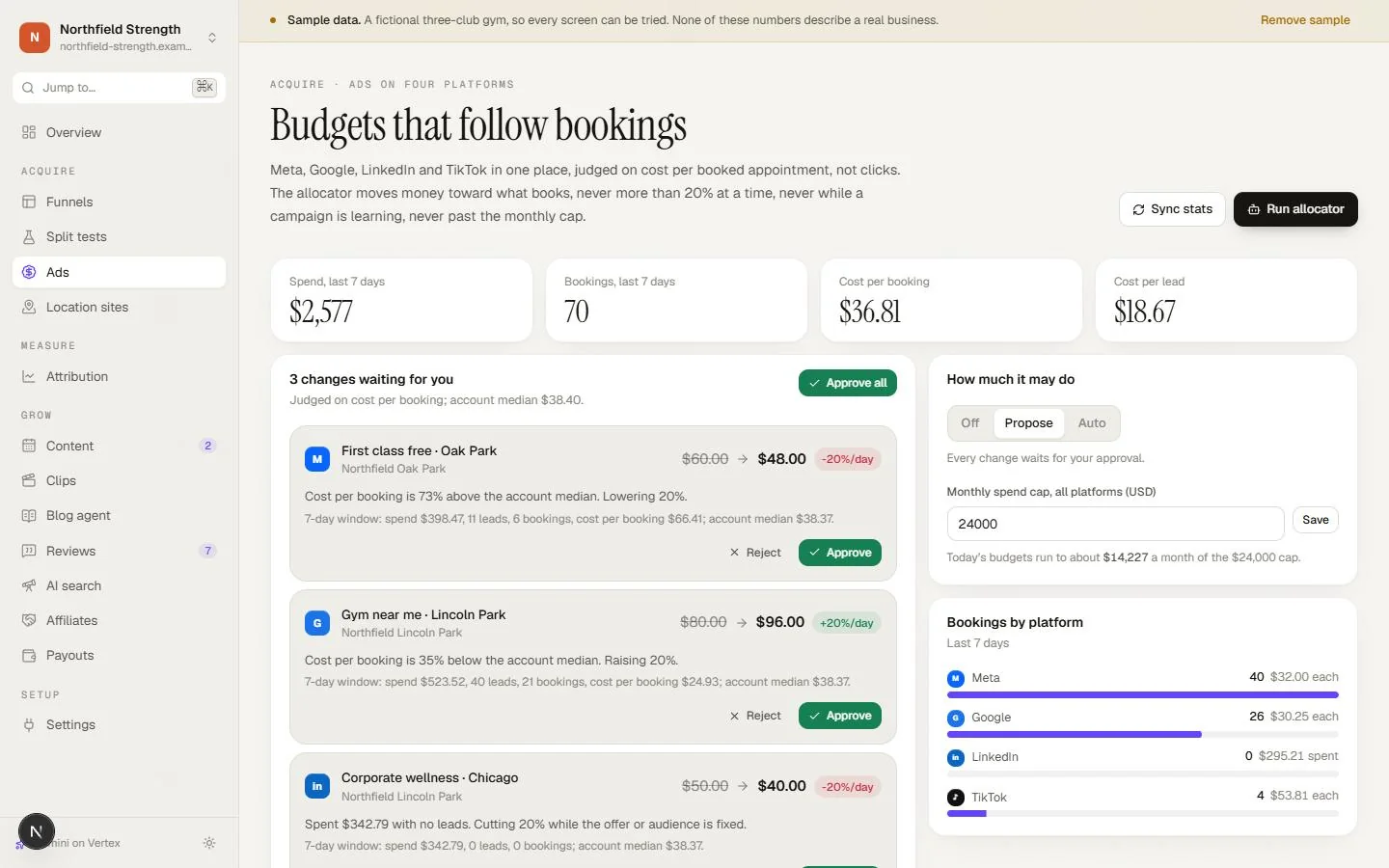 Budgets that follow bookings, captured from the running product