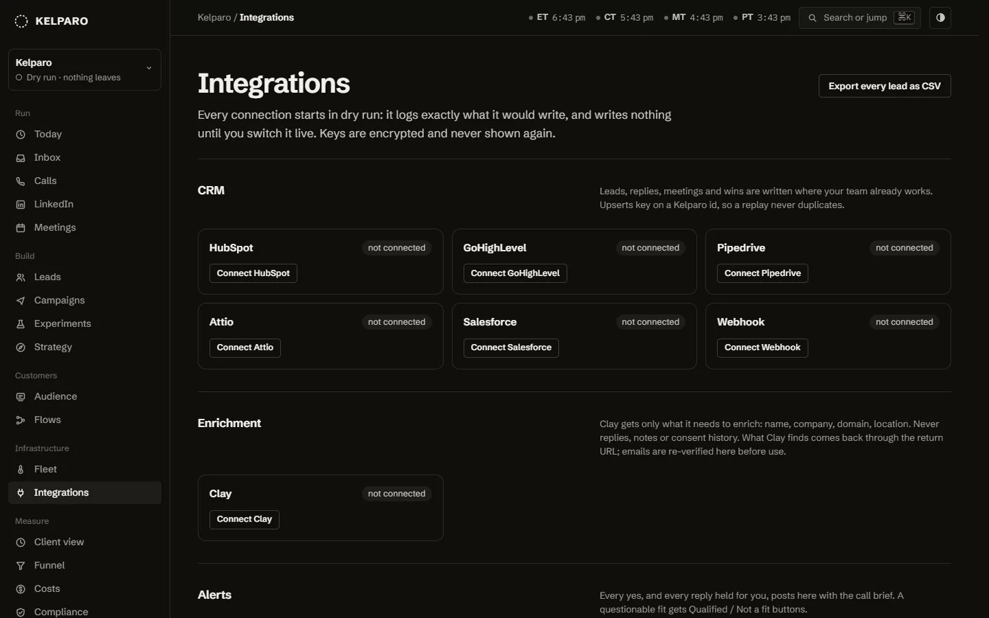 Integrations, captured from the running product